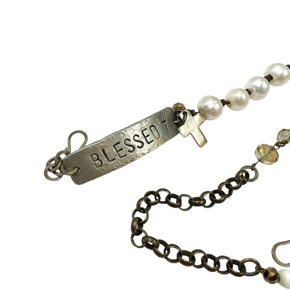 Handmade Boho Chunky Layered Pearl Chain Gold & Silver Wrap Blessed Bracelet - Picture 3 of 6